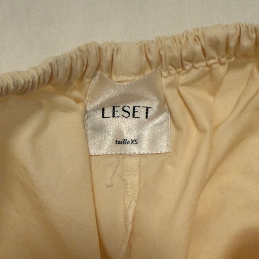 LESET Cream Wide Leg Cotton Drawstring Pants - Picture 2 of 3